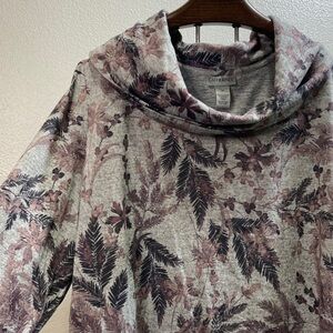 Catherines Floral Leaf Print Cowl neck Asymmetric Tunic Long Sleeve Top Sz 2X